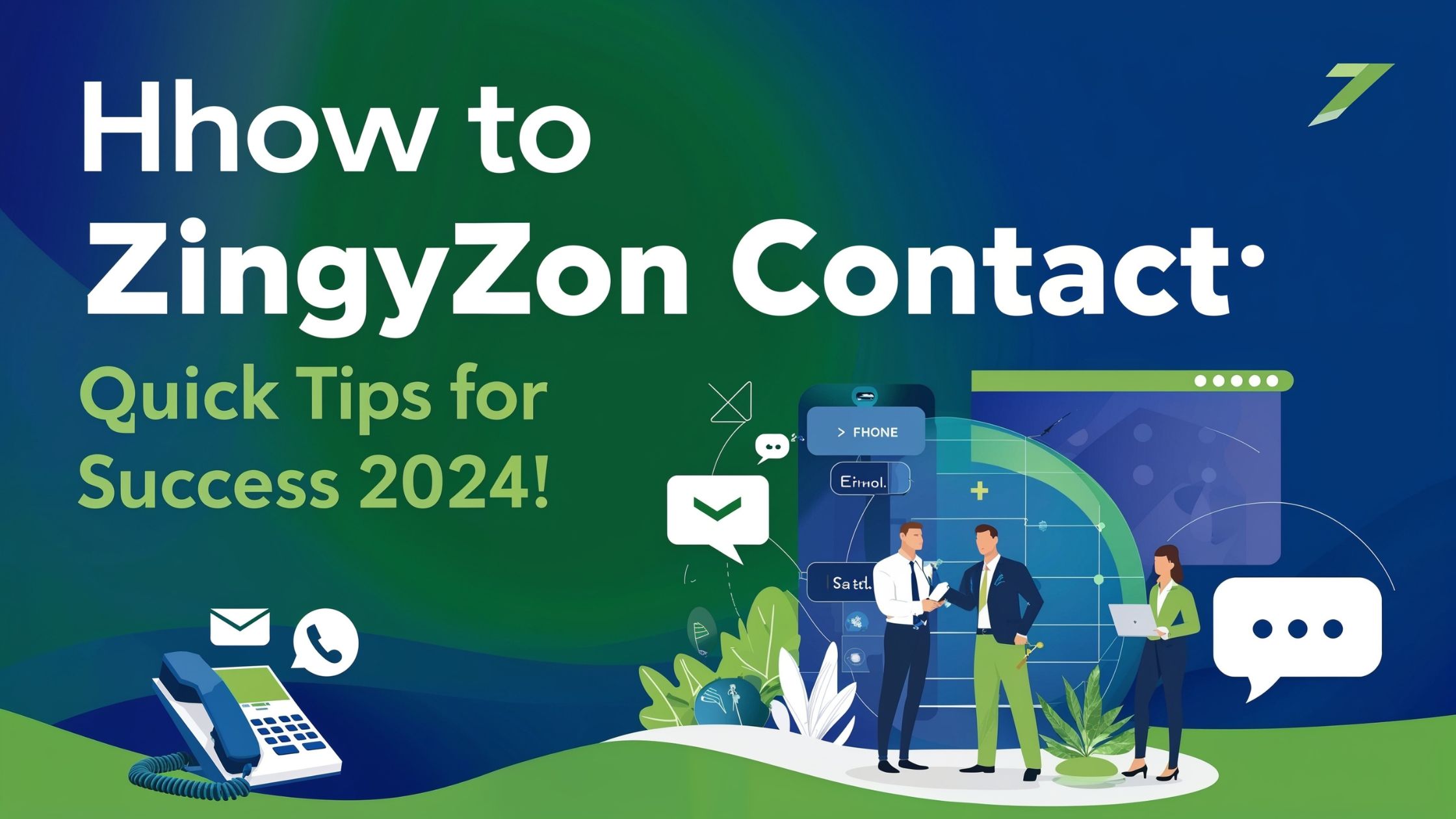 A modern graphic illustrating communication methods for contacting Zingyzon, featuring icons for phone, email, and live chat. Zingyzon Contact